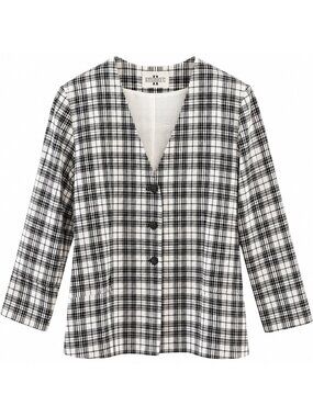 Studio C Womens Black & White Plaid Button-Front Blazer Jacket Size 20 USA Made